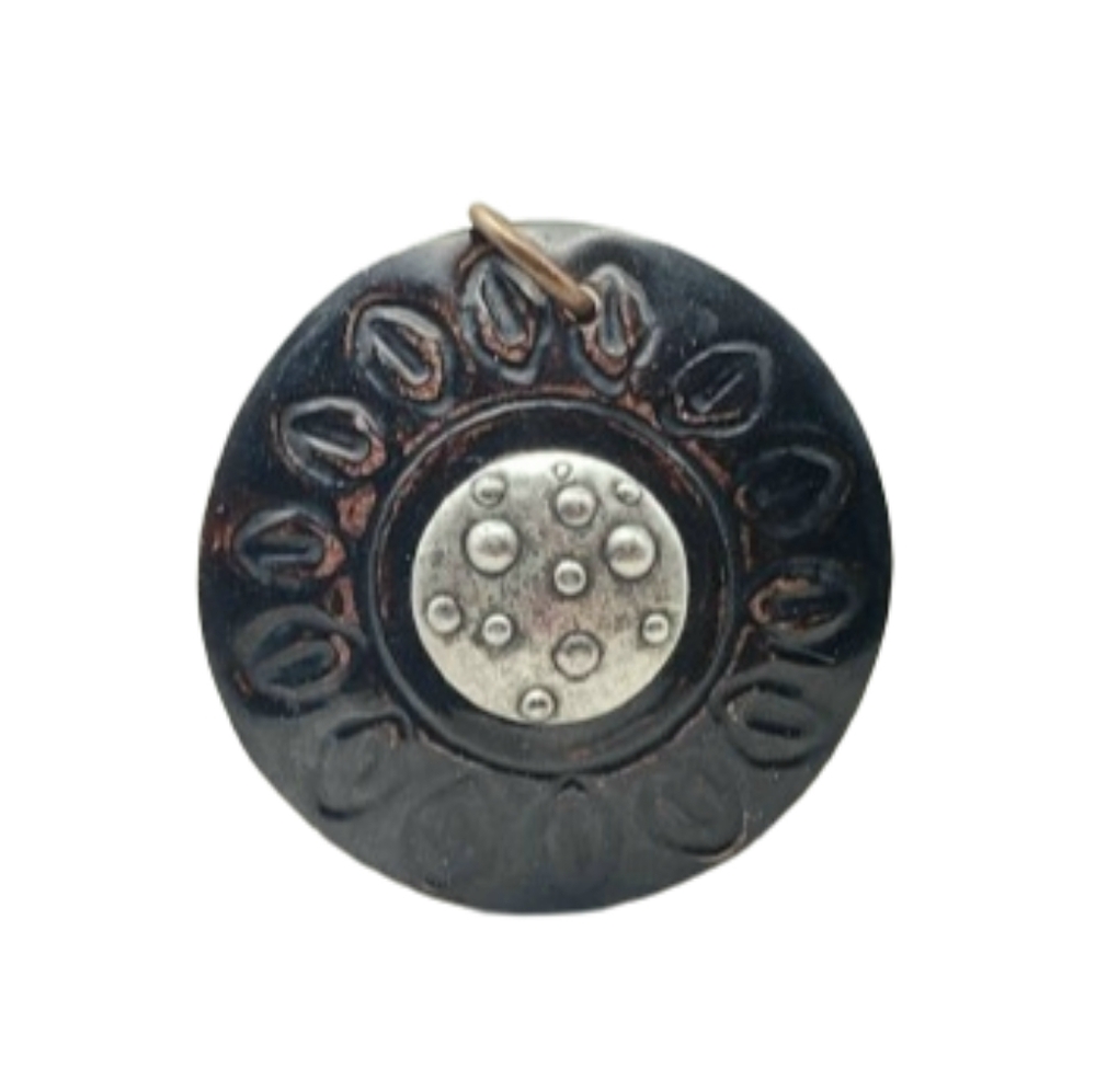 Beautiful Large Round Rustic Button  Medallion Pendant 2.4 x 2.4